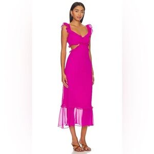 NEW w/Tags SHOW ME YOUR MUMU LANE FUCHSIA PINK CHIFFON CUT OUT MIDI DRESS LARGE